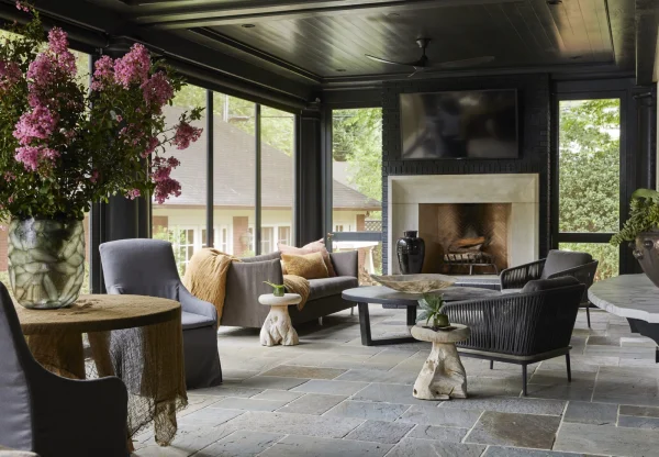 Florida room with fireplace Historic Renovation