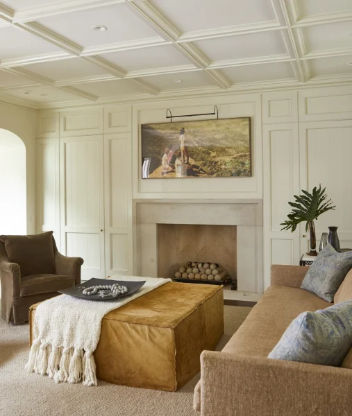 living room with fireplace picture couch and ottoman