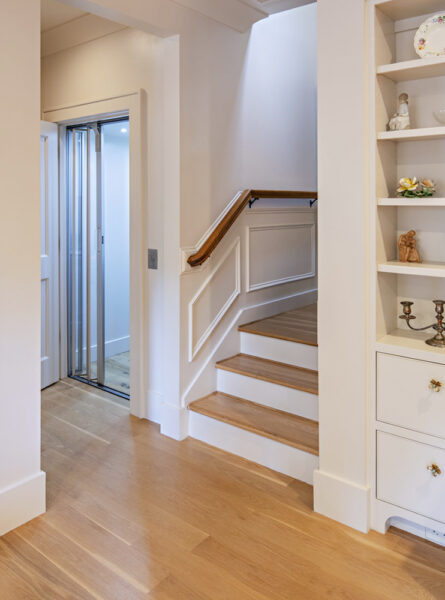 built in shelves back staircase