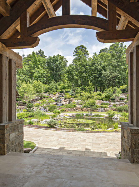 custom home landscaping with water feature