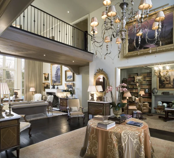 entry chandelier cat walk Morrocroft Renovation