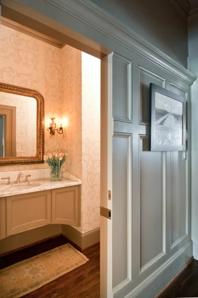 view of half bath door open