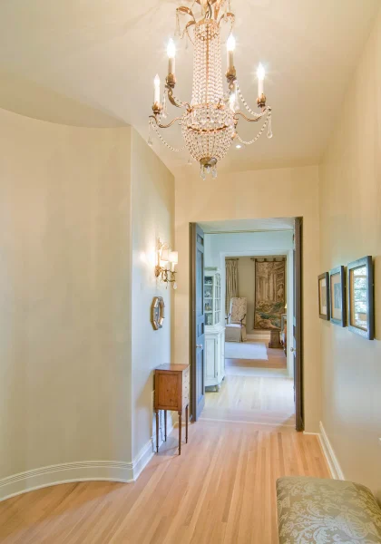 hall with chandelier
