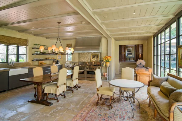 dine in kitchen double stove sunlight filled kitchen