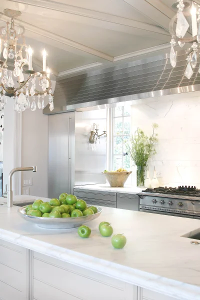 kitchen green apples on white island