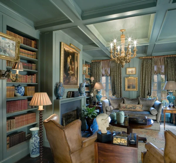 library with chair couch design Morrocroft Renovation