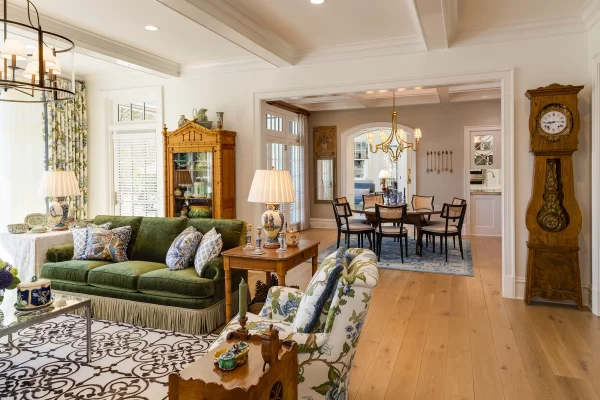 living room dining room open concept Custom home Waxhaw