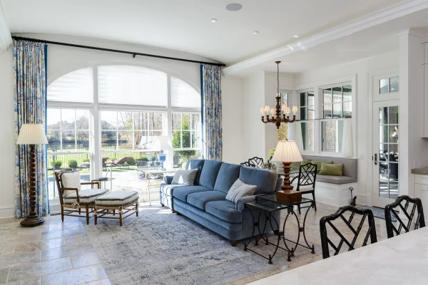 Custom home Waxhaw living room with blue couch