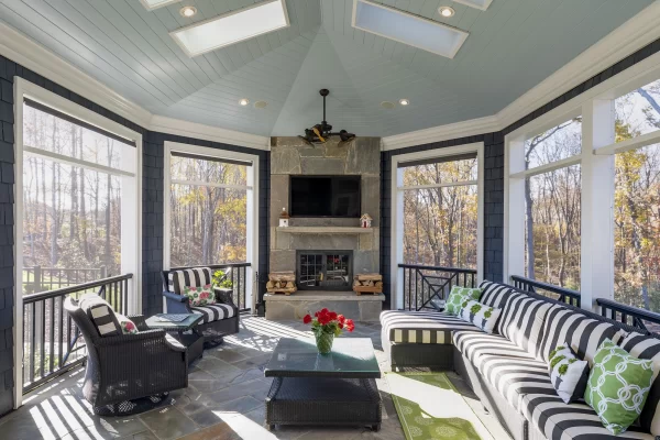 Florida room with fireplace