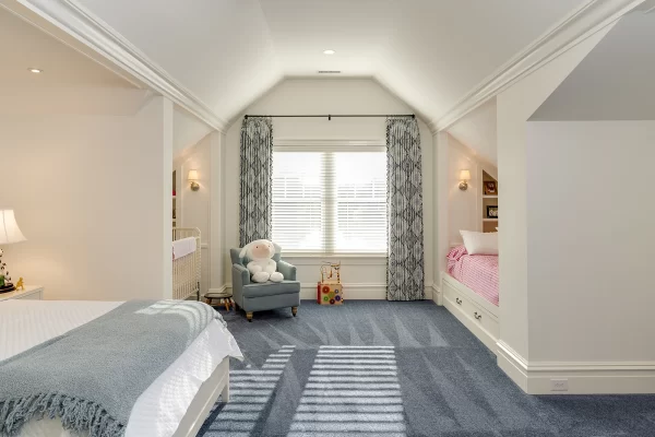 interior design room with built in bed queen bed and crib